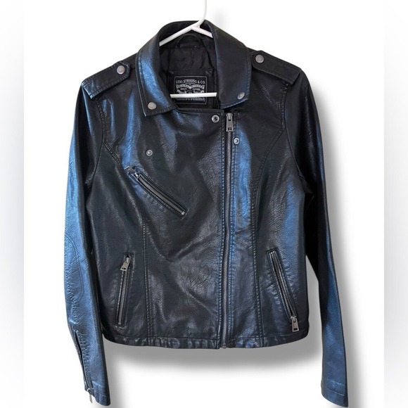 LEVIS STRAUSS -  Faux Leather Biker Jacket -‎ Black - Women's Sz M - Picture 1 of 13